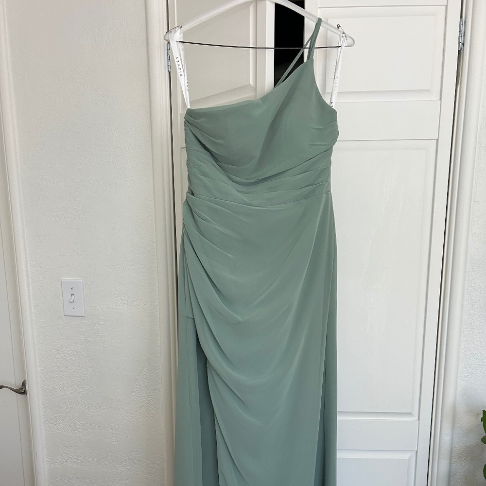 Azazie Eren size A6 matcha green chiffon dress
